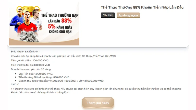 Khuyến mãi thể thao uw99 88% Khuyến mãi thể thao uw99 88%