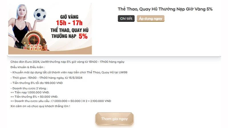 Thể thao, quay thưởng 5% giờ vàng Thể thao, quay thưởng 5% giờ vàng