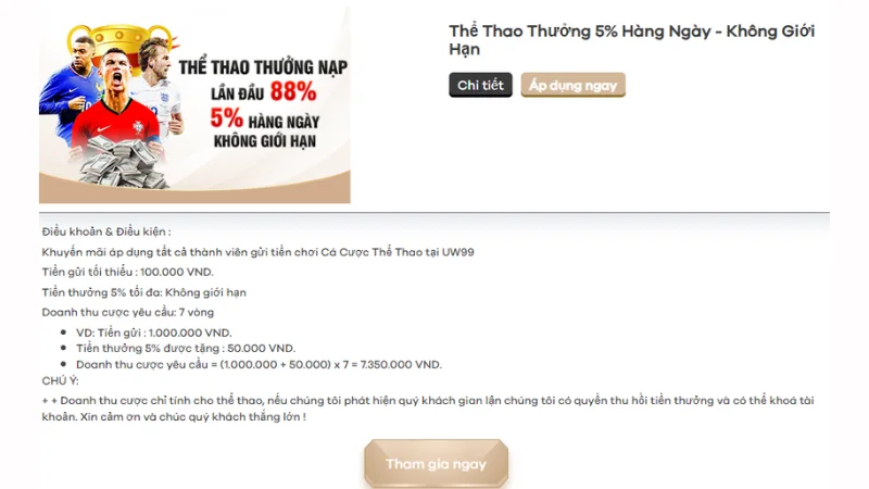 Khuyến mãi thể thao uw99 Khuyến mãi thể thao uw99